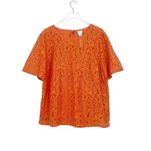 Chico’s | Orange Marmalade Floral Foiled Lace Blouse